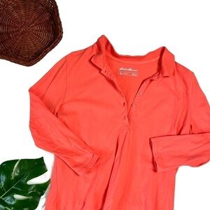 Eddie Bauer Outdoor 3/4 Sleeve Coral Orange Polo Size Large
